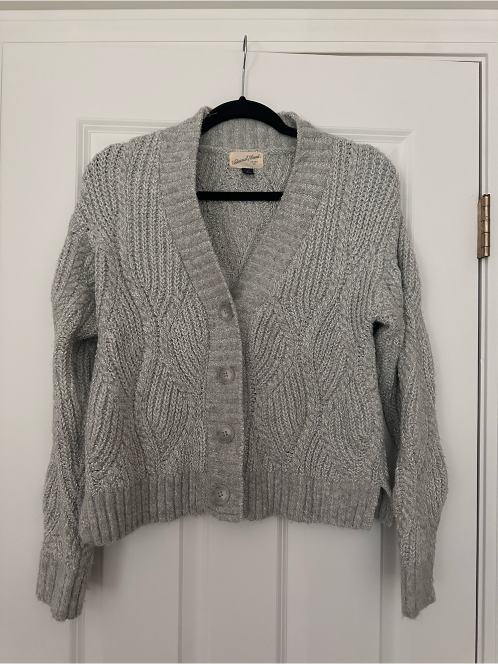 Universal Thread Light Gray Cable Knit Button-Front Cardigan